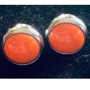 Hermes Hermès Orange Post Eclipse Earrings Guarantees Authentic With Backs Rare!